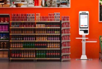 A shop with an interactive kiosk